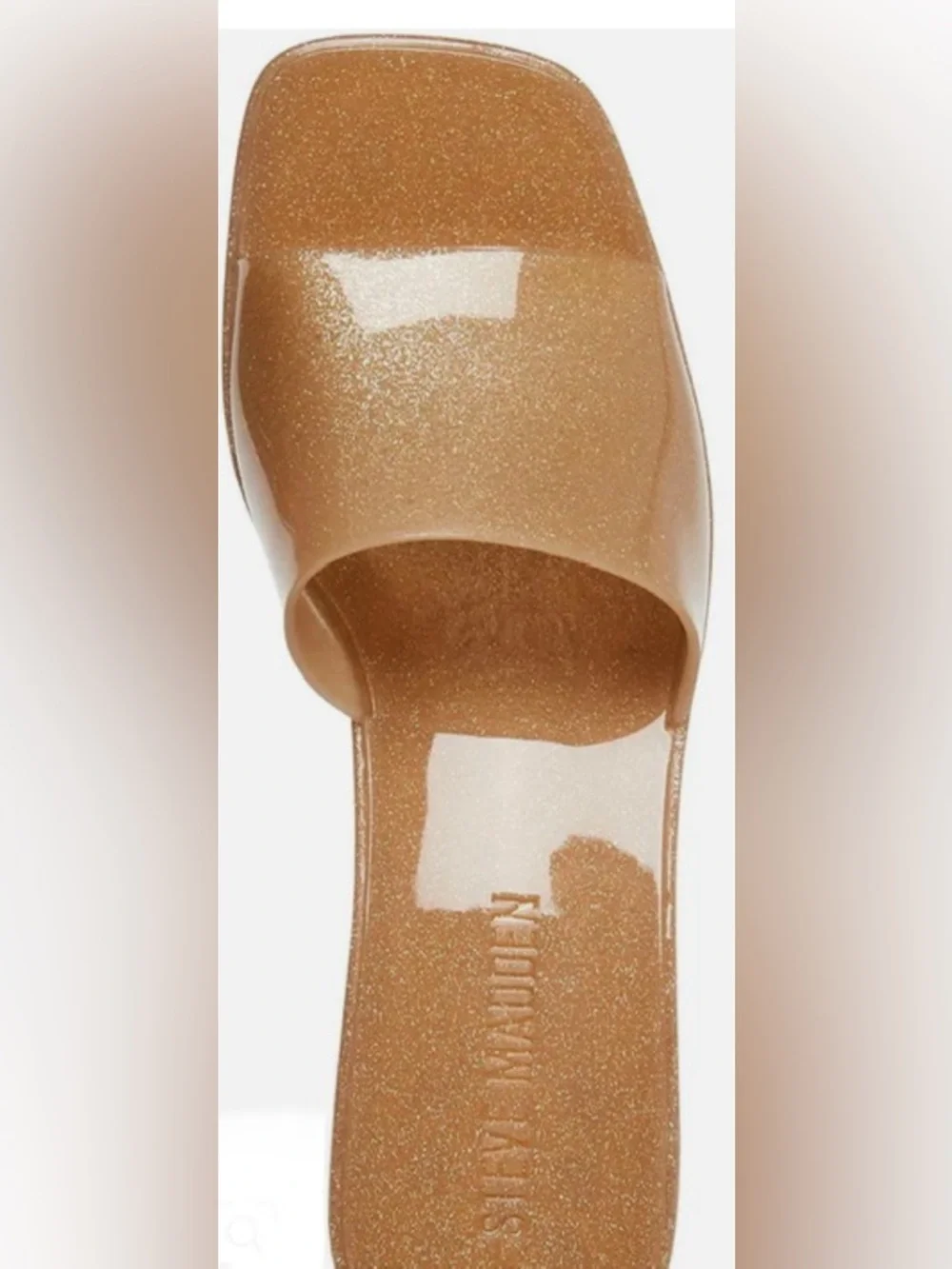 Steve Madden Glitter Gloss Jelly Slide Block Heel Sandal - Gold/Tan: Size 8